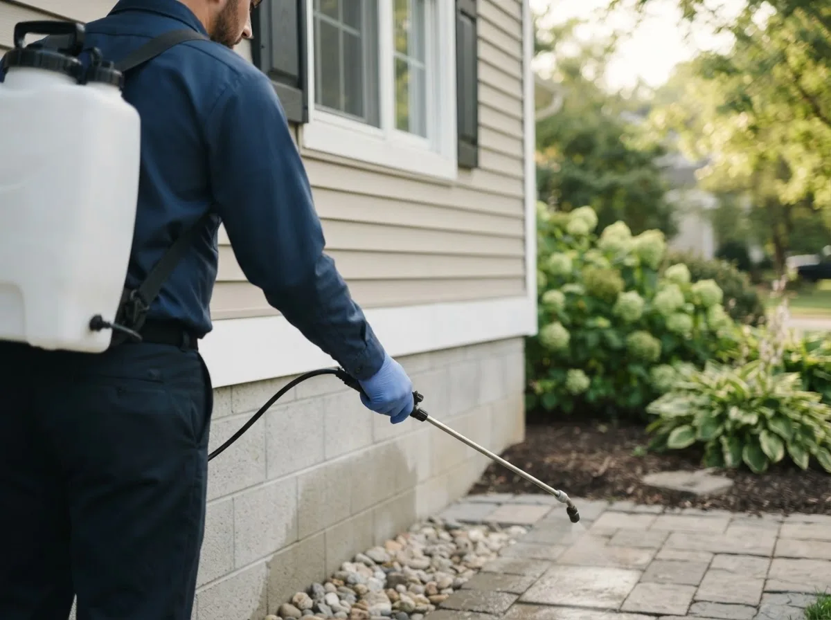 Pest control technician inspecting a home in Benton, TN